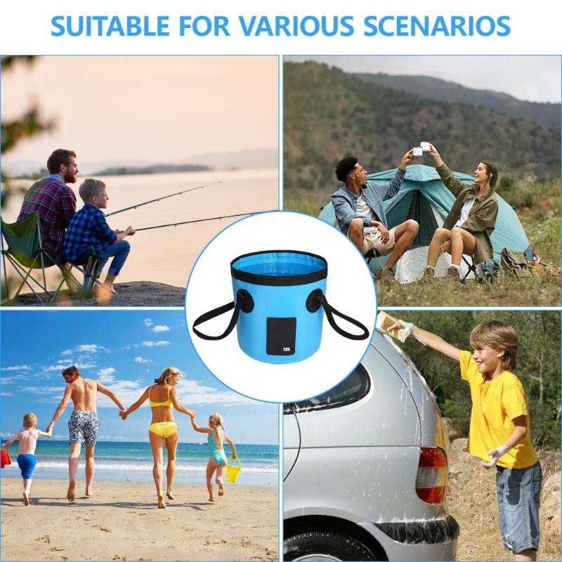 Foldable Bucket, Folding Bucket Wash Basin with Handle, Portable Water Container 12L for Camping Fishing