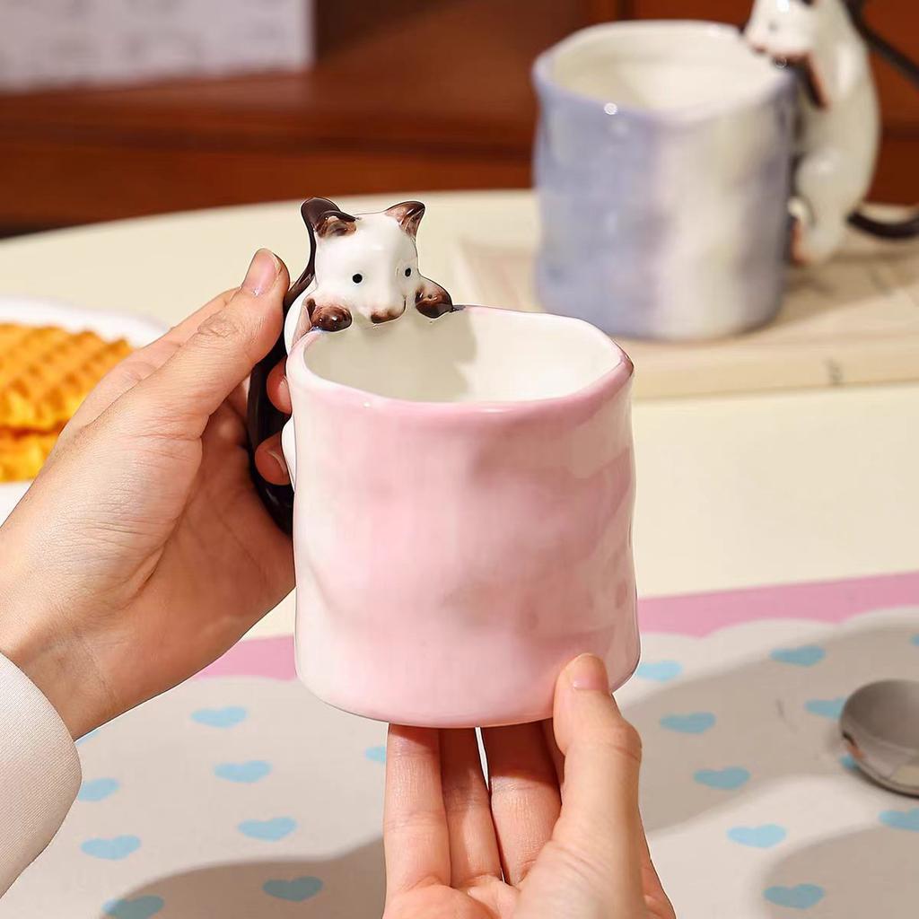 350ml Creative Ceramic Cat Mug with 3D Embossed Cat Design Exquisite Afternoon Tea Latte Coffee Cup Home Breakfast Milk Mug Gift