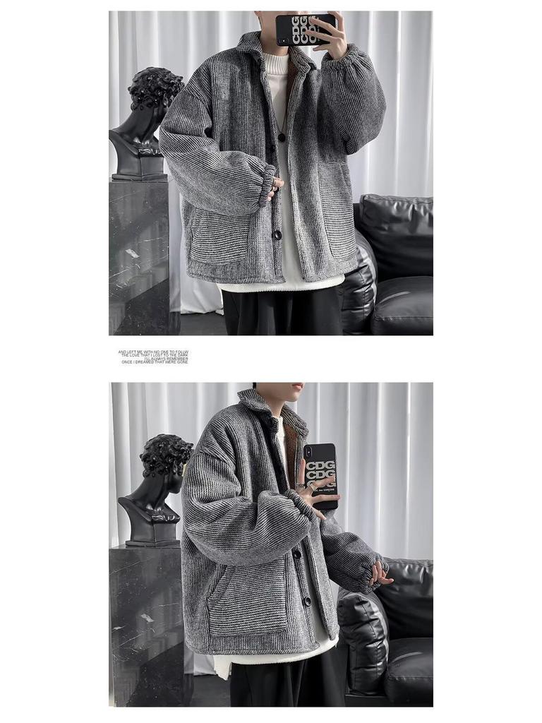 Men's Stylish Woolen Cotton Jacket - Autumn/Winter Velvet Warm, Korean Trend, Couples, Thick and Casual.