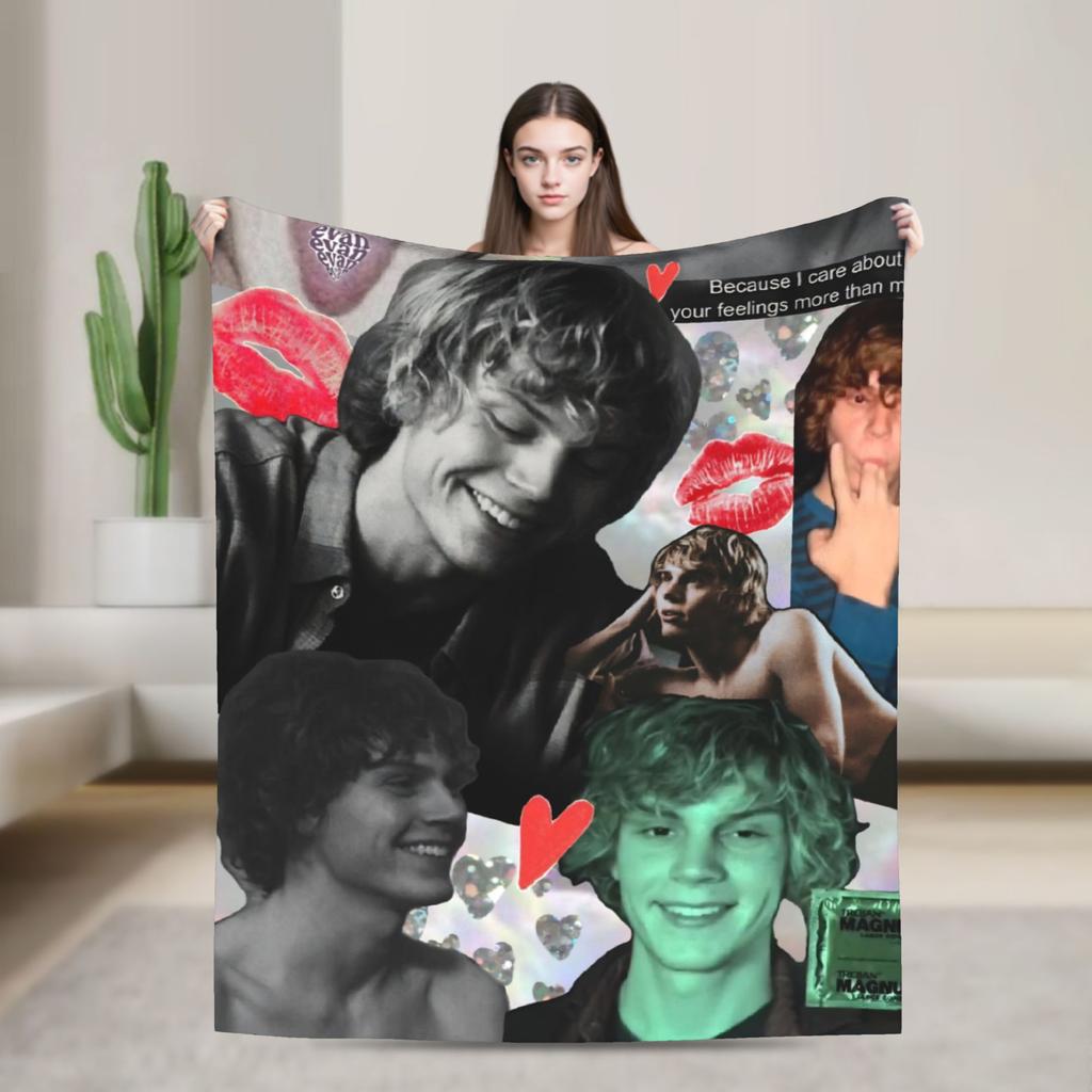 3D Evan Peters Pattern Printed Flannel Blankets Warm Soft Throw Blanket for Outdoor Decorative Bedspread Sofa Bed Cover