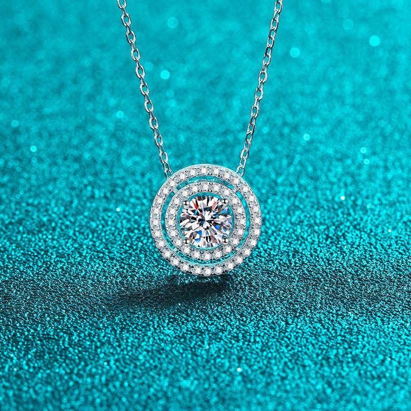 Double Layer Circular Moissanite Pendant Necklace Women Sterling Choker Chain Geometric Ethnic Style 925 Sterling Silver