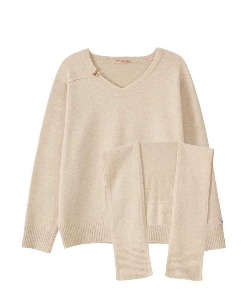 Biteoseljeu [Set] Essential V-Neck Knit & Shawl - 7 Colors