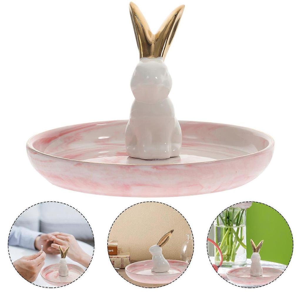 Cartoon Rabbit Decor Jewelry Tray Pink Ceramic for Ring Dish