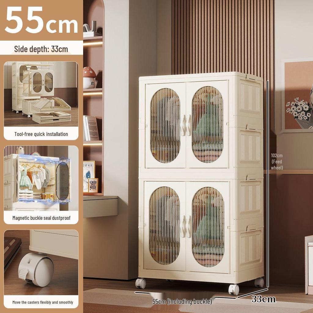 Kids' Multi-layer Plastic Wardrobe with Wheels | Folding Storage Cabinet for Baby Clothes