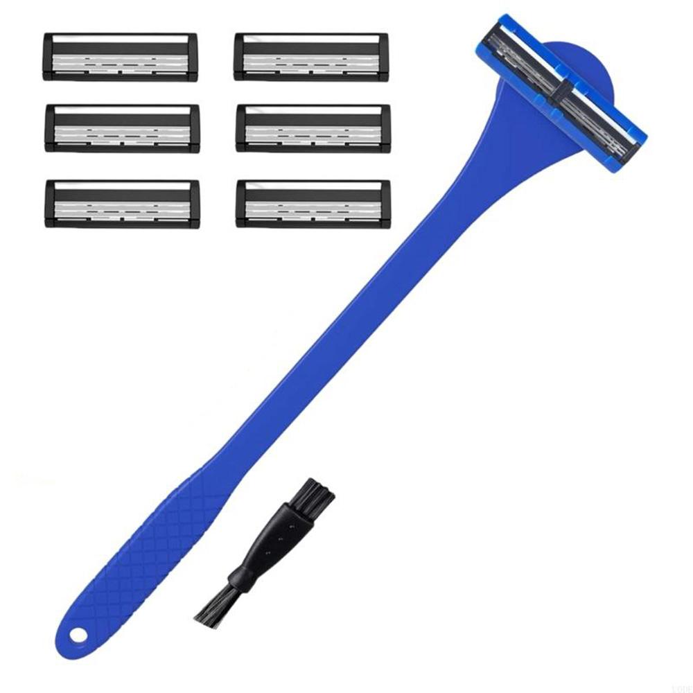 Men's 2-in-1 Silicone Back Shaver Scrubber Razor with Three Layers for Efficient Back Hair Removal Shaving Tool with 6Blades