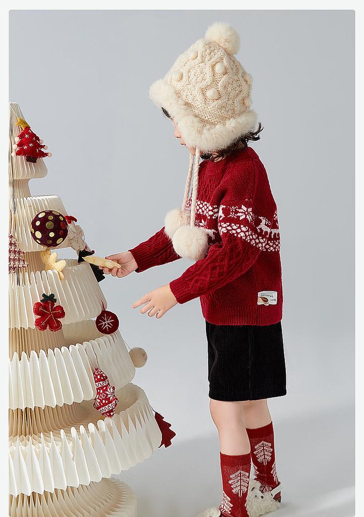 Schneeflocken Hirsch Verdrehte Blumen: 24 Winter Kinder Warmer und vielseitiger gestrickter Pullover für Kleinkinder und junge Mädchen