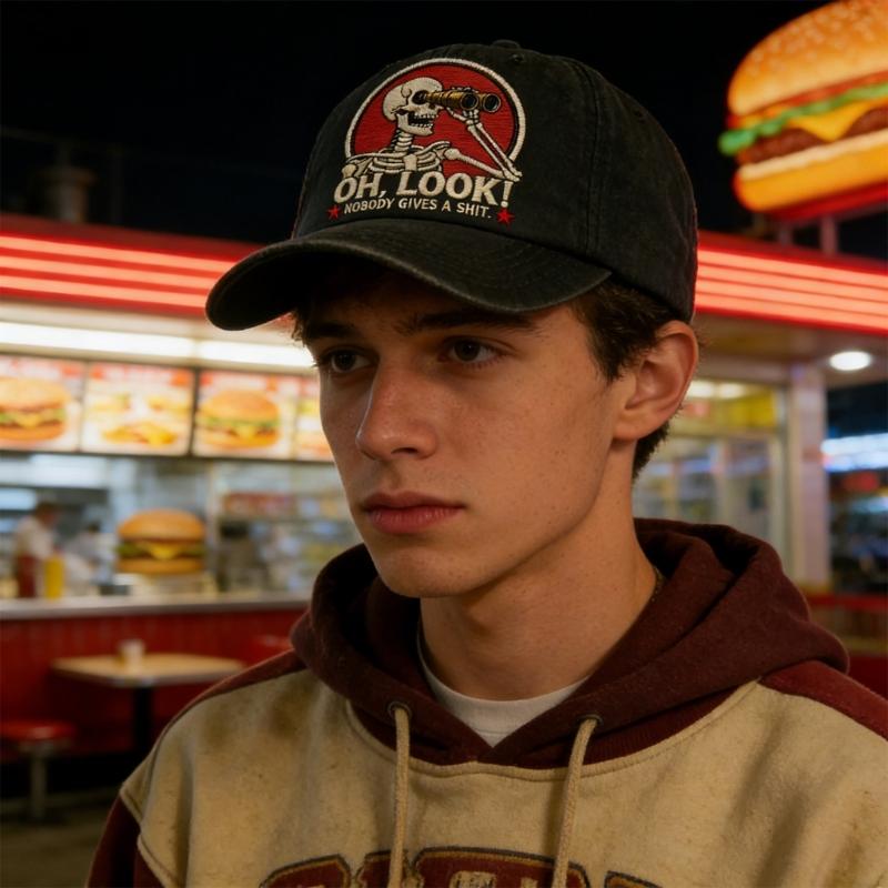 Embroidered Letters Baseball Cap Skeleton Design Adjustable Strap Lightweight Cotton Casual Sporty Headwear
