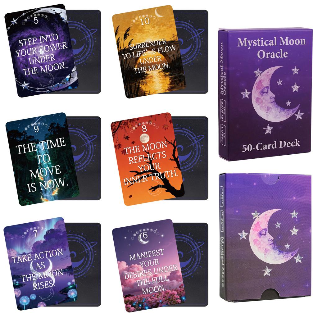 Mystical Moon Oracle Deck - 50 Cards 9*6.7cm for Spiritual Guidance, Manifestation & Moon Phase Rituals