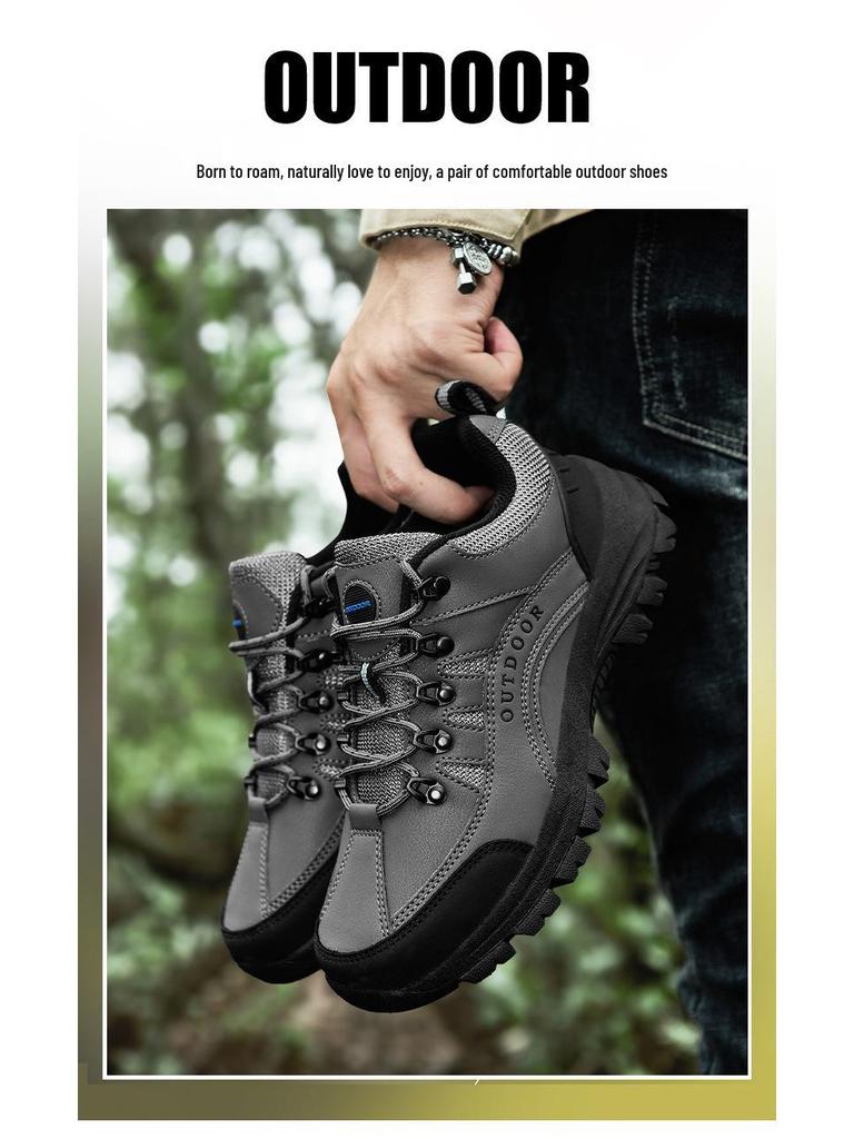 Men's Extra Large Size 49 Leather Hiking Shoes - Low-Top Outdoor Footwear for Autumn & Winter