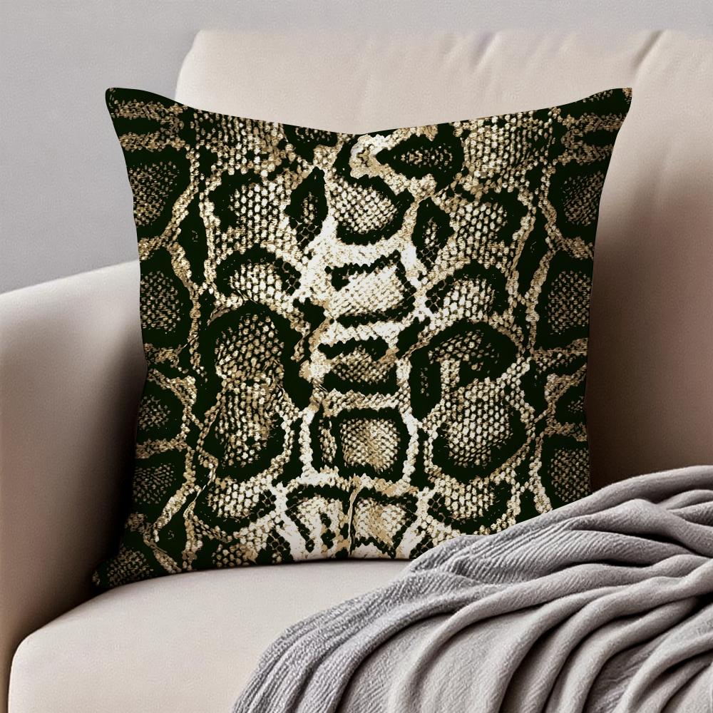 Trendy Snake Print Fashion Design Art Cushion Cover Pillowcase Antidustmite Invisible Zipper Short Plush Sofa Cushion