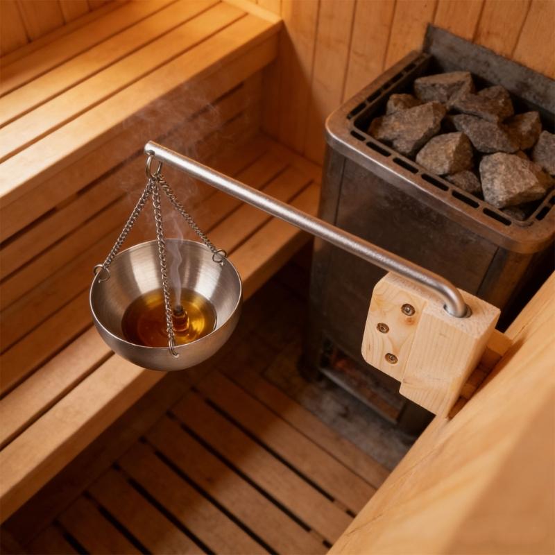 Essential Oil Bowl Stainless Steel Sauna Oil Cup Sauna Aromatherapies Bowl Oil Cup Holder with Wood Plate and Screws