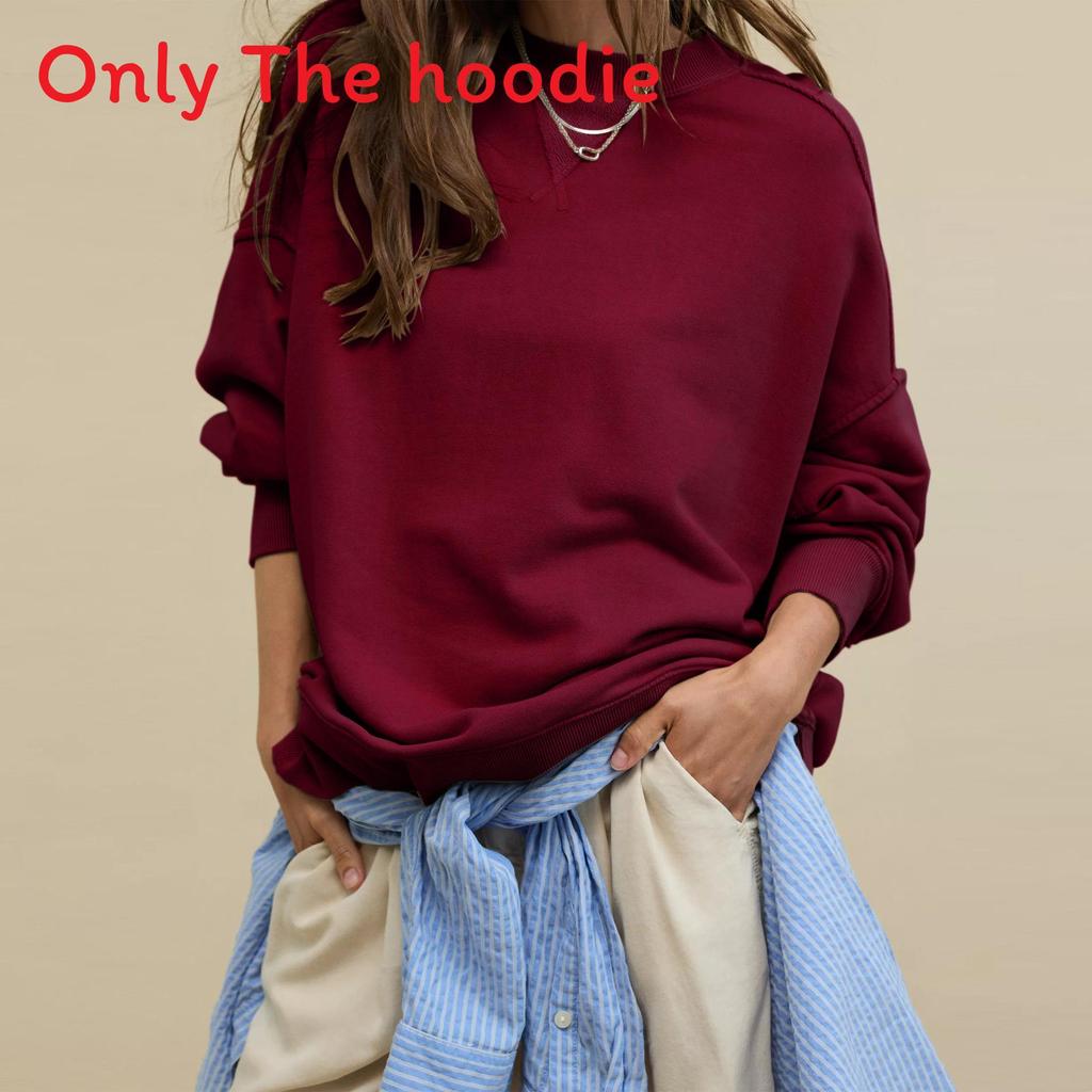 Basic Sweatshirt For Women With Knit Cotton Fabric And Long Lantern Sleeves For Casual Streetwear