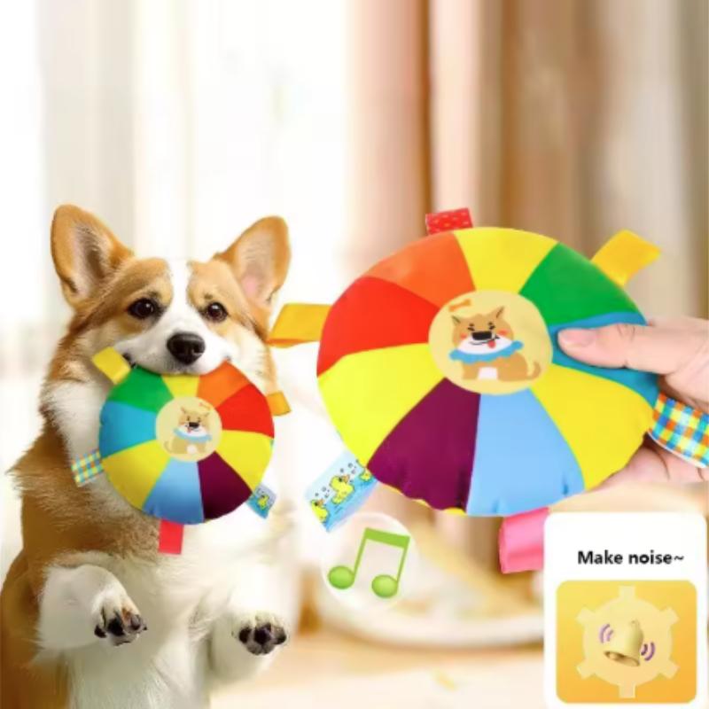 Cartoon Rainbow Dog Plush Toy for Puppy Sounding Plush Bell Wear-Bite Resistant Teething Chew Toy Fun Durable Pet Chew Accessory