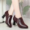 Fashion Elegant Deep Mouth Soft Leather Shoes Women Pumps Platform Spring 2024 Med Block Heels Shoes For Office Model Mom Anti-slip