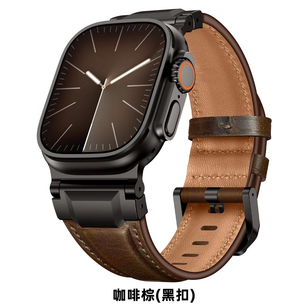 Ekte Lærreimer For Apple watch ultra 3 2 49mm 44mm 45mm 46mm NYtt Mekanisk Design-armbånd iWatch serie 11 10 9 8 7 6 5 SE