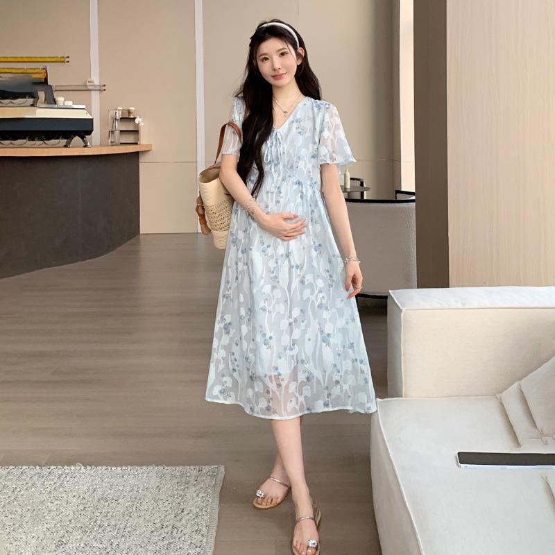 2026 Summer Korean Floral Maternity Dress L