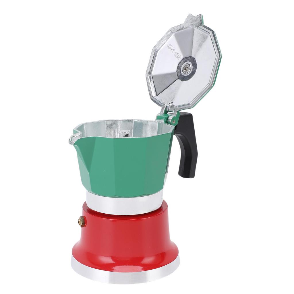 Coffee Pot Italian Coffee Maker for Gas Electric Stove Top 3 Cup Camping Manual Cuban Coffee Percolator Green and Red