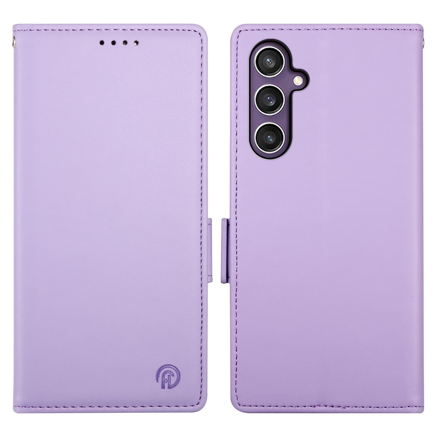 

DF-010 For Samsung Galaxy S24 Case Side Clasp Closure Leather Wallet Flip Stand Phone Cover Purple
