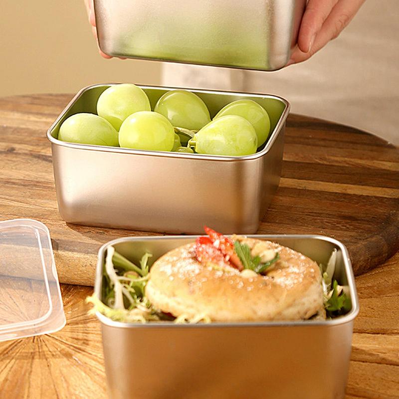 Snackbehälter Essensbox Metall Bento Lunchbox Edelstahl Auslaufsichere Bento Box Für Kühlschrank Aufbewahrungsbox Mit Deckel