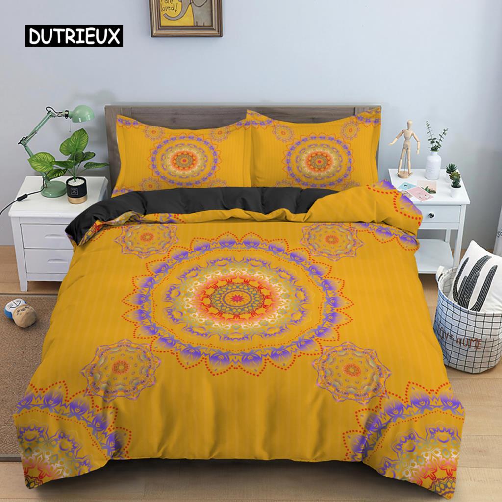 Ethnic Bohemian Mandala Duvet Cover King Queen European Flowers Vintage Bedding Set Geometric Retro Style Polyester Quilt Cover