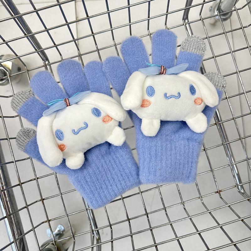 Korean Autumn and Winter Children's Gloves Sanrio Cartoon Warm and Cold Proof Thickened Baby Gloves Knitted Five Finger Gloves