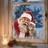 Static Cling Window Film Christmas Sticker, Santa Claus And Cute Kitten PVC Easy Apply Murals Decal, Waterproof Reusable Glass for Storefront