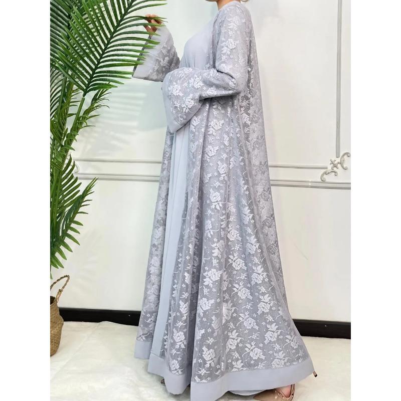Ramadan Eid Prayer Lace Abaya 2 Piece Set Inner Dress Women Flare Sleeve Long Abayas Kaftan Djellaba Dubai Party Vestidos 2026
