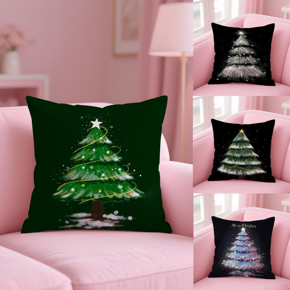 Merry Christmas Printed Pillow Case Plush Fabric Soft Double-Sided Printed Sofa Warm Winter Home Gift Cushion Cover