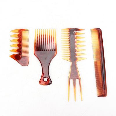Portable Men Oil Hair Hairdressing Comb Wide Large Tooth Long Handle Hairstyle Comb (Amber)