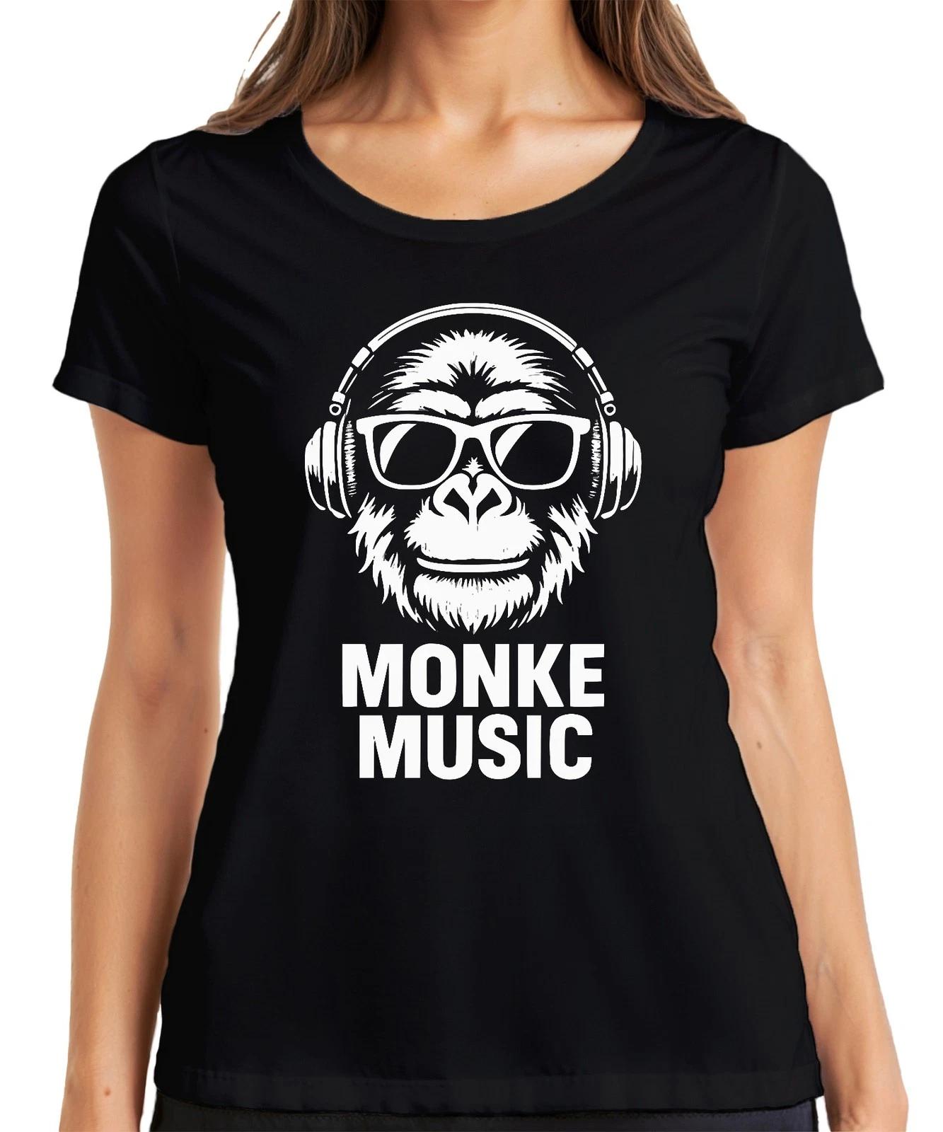 Monke Music Affe Kopfhörer DJ Brille Lustig Meme Urban Retro Damen T-Shirt XS