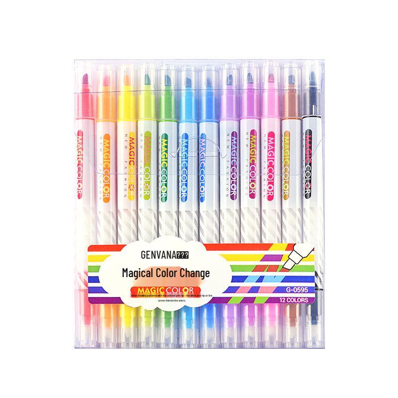 Color-Changing Erasable Fluorescent Pen for Note-taking & Journaling – Double-ended Highlighter & Marker