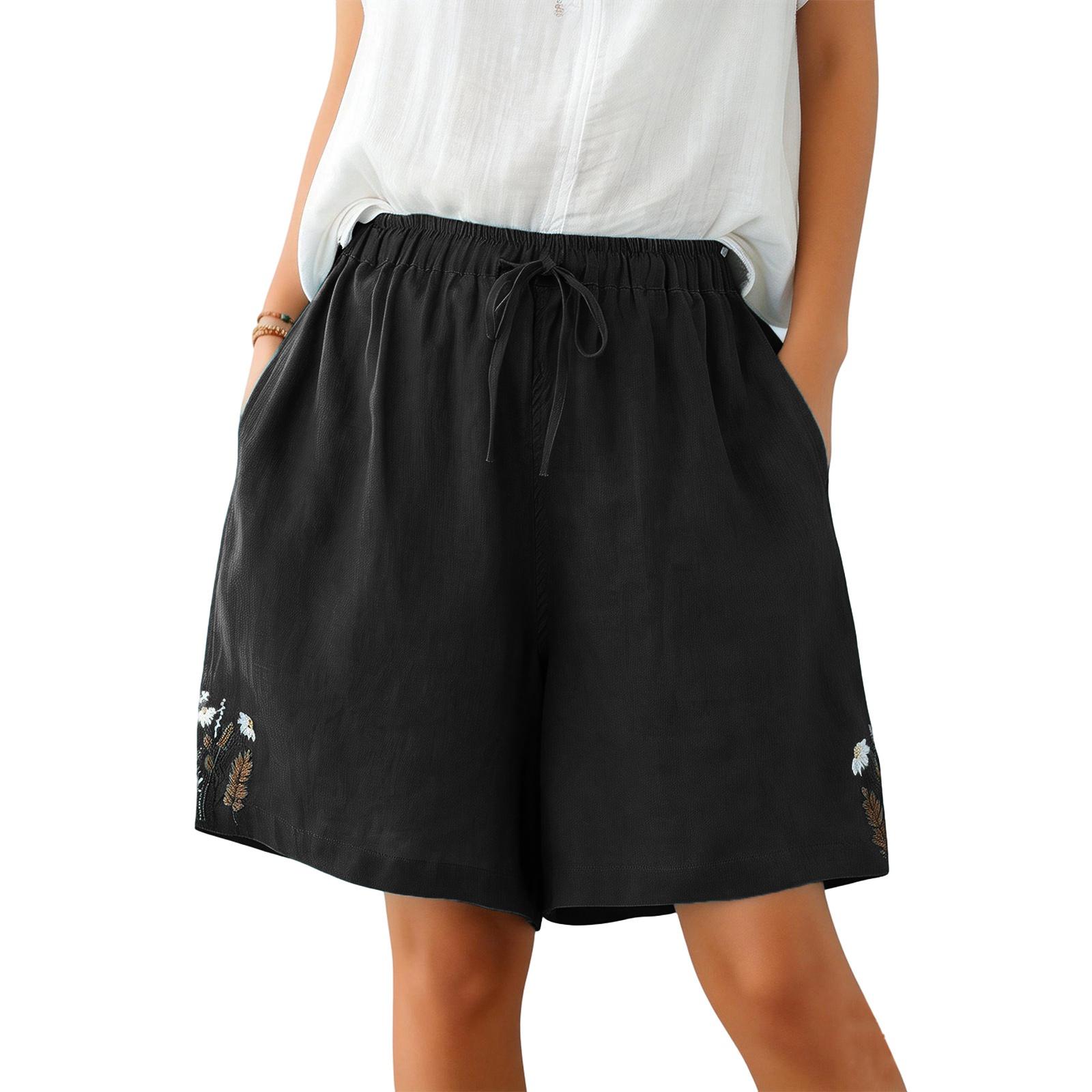 

Women s High-Waist Versatile Comfortable Breathable Linen-Cotton Casual Shorts XL чорний