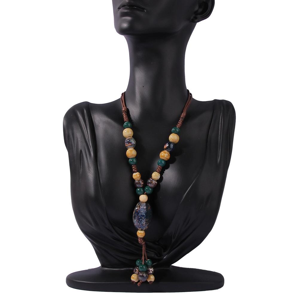 Bunte Retro unregelmäßige Keramik Perlen Halskette antike Anhänger für Frauen Schmuck Geschenk