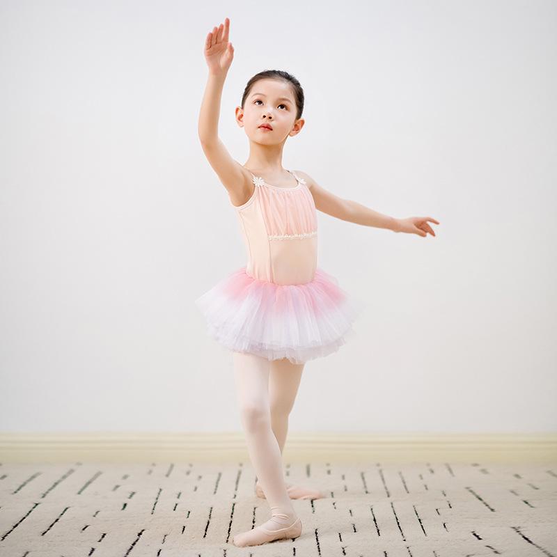 

Woman Swimsuits Ballet Dance Wear Dance Costume Girl Clothes Ballet Leotard Tutu Gradient Artistic Skating Mesh Girl Line Suit 120 розовый