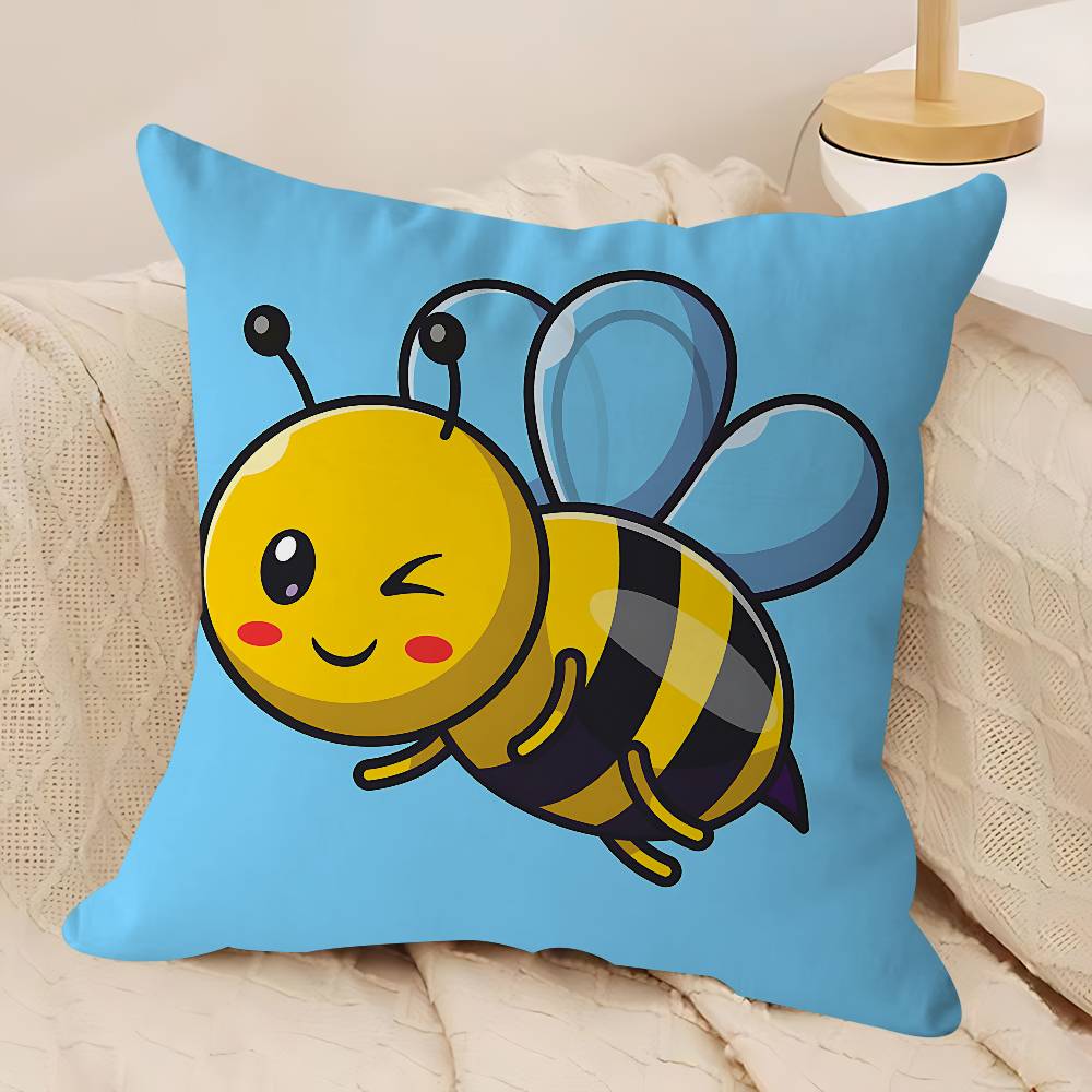 

Cartoon Bee Personalized Pillow Cover Kids Bedroom Wild Party Decor Pillowcase Kid Birthday Shower Gift 12x12Inch