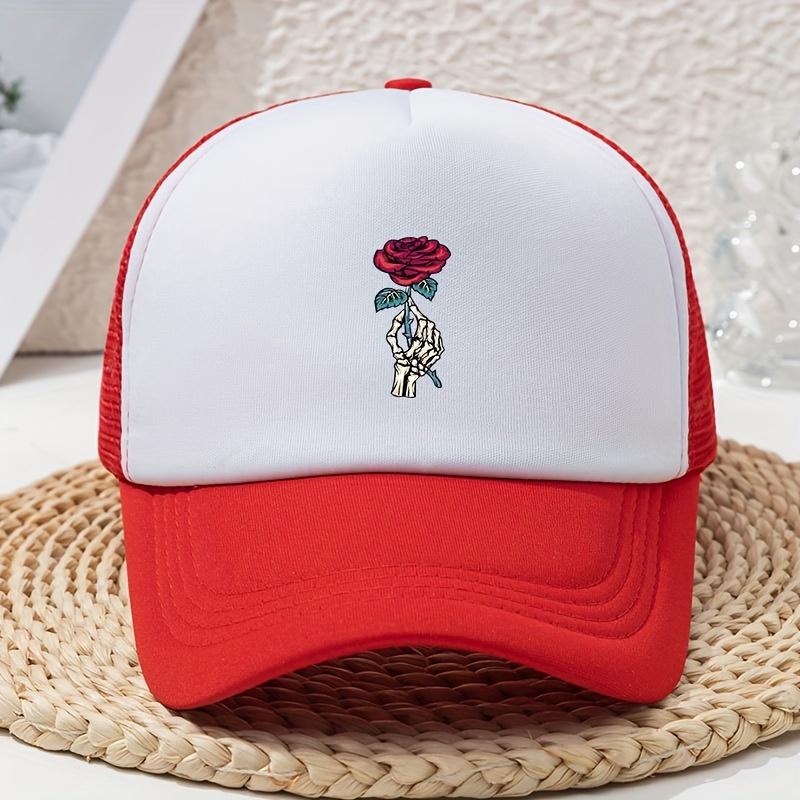 Damenhut Cartoon Skeletthand Rose Bedruckt Schwamm Baseballkappe LKW-Fahrer Webhut Sommer Kreativ