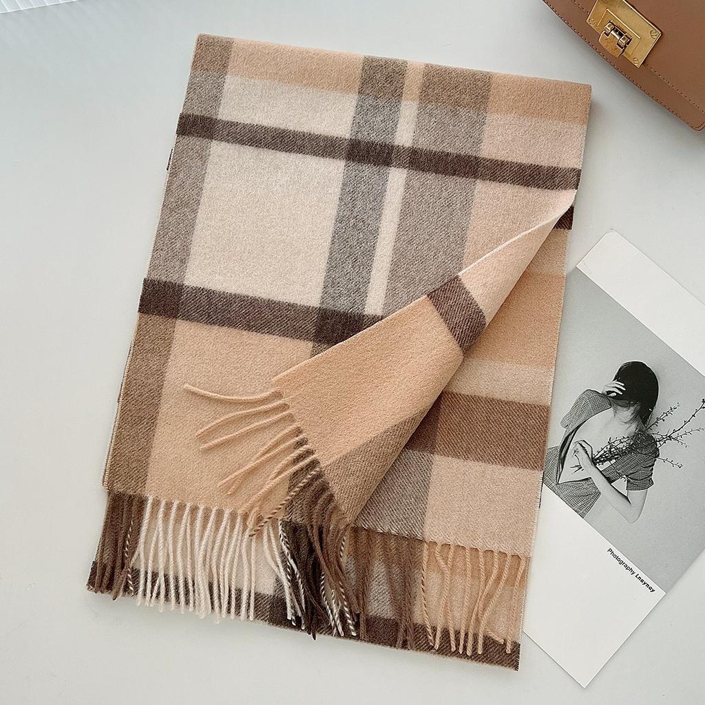 100% Pure Wool Scarf Female Winter Warm Cashmere Shawl Checkerboard Couple Accessory Outdoor Wrap Windproof Scarf
