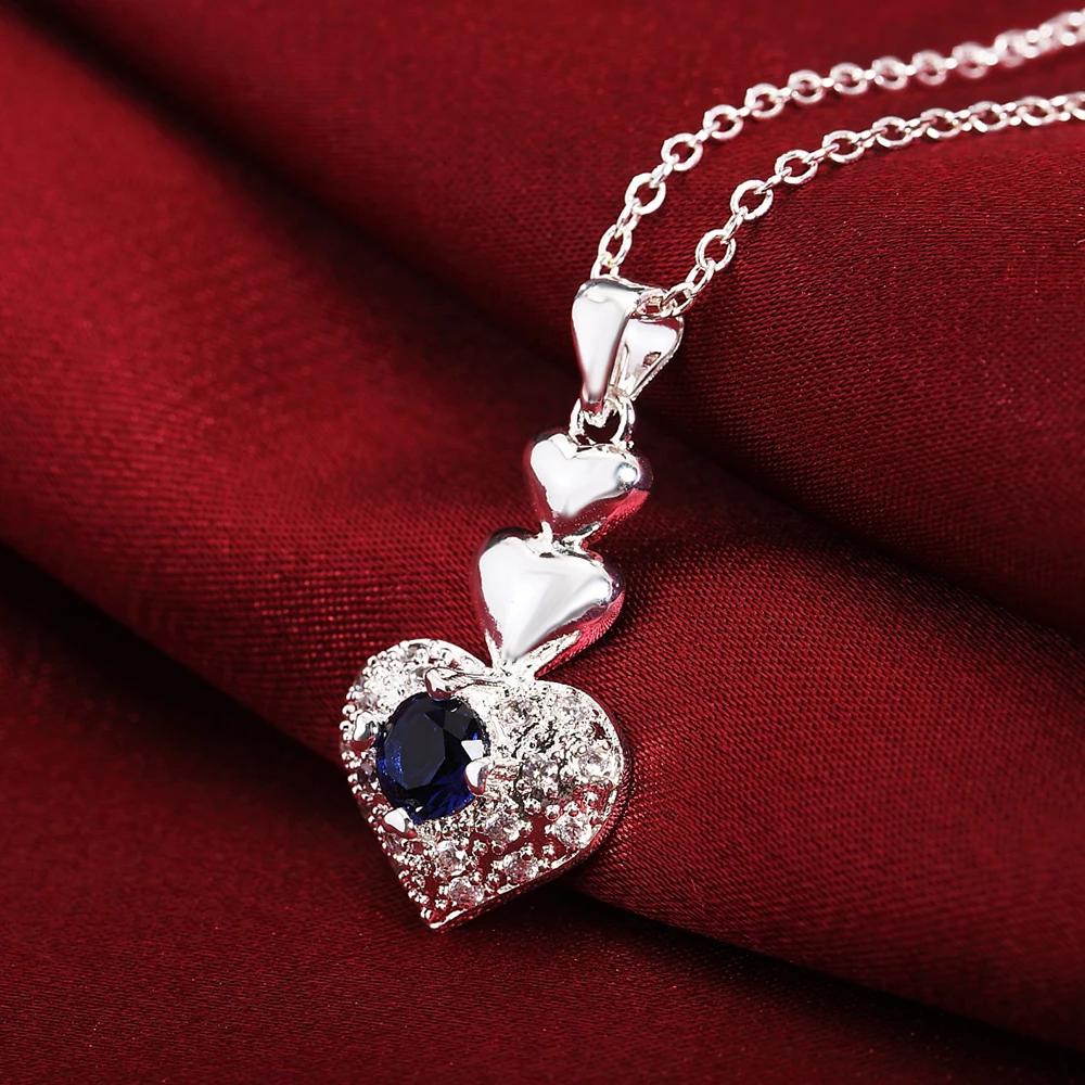 Trendy products Street all-match delicate blue crystal heart 925 sterling Silver necklace earring Jewelry sets for Woman fashion