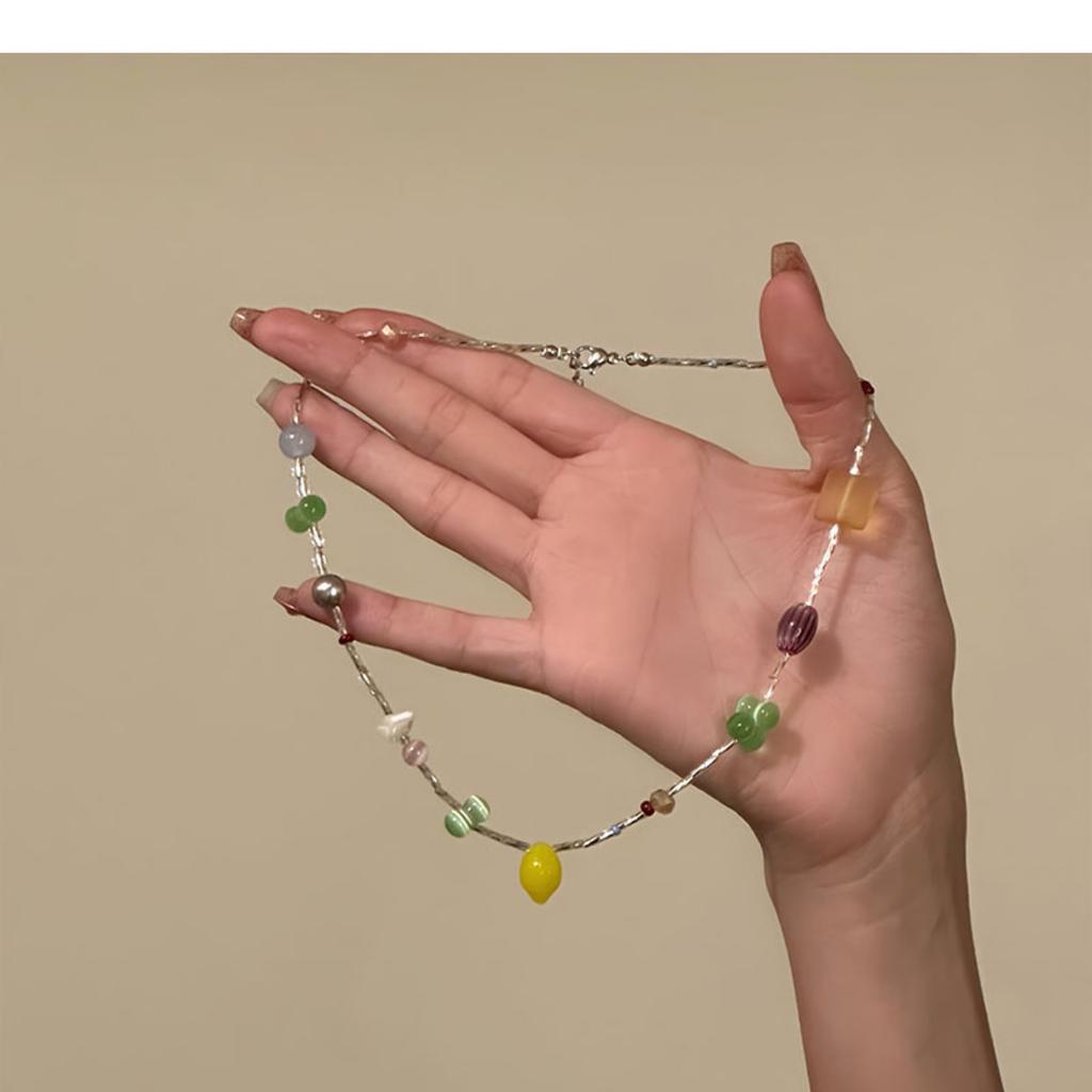 Glass beads opal shell beaded square round pearl necklace niche light luxury high sense exquisite temperament necklace