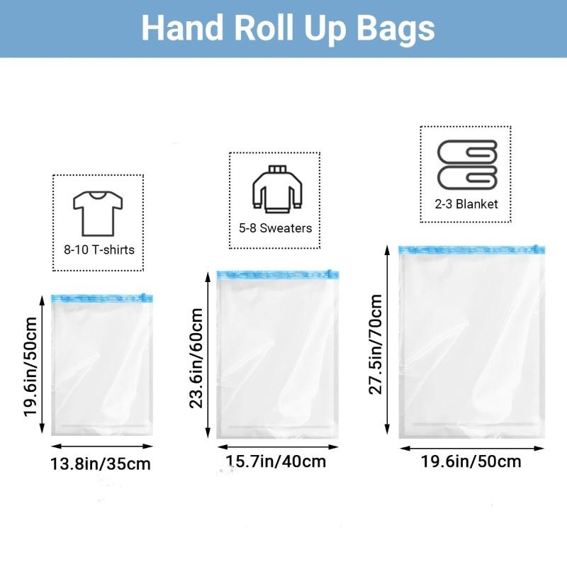 1-15pcs Hand Rolling Compression Vacuum Bag for Clothes Foldable Compressed Bag Storage Bag Travel Space Saving Seal Bags