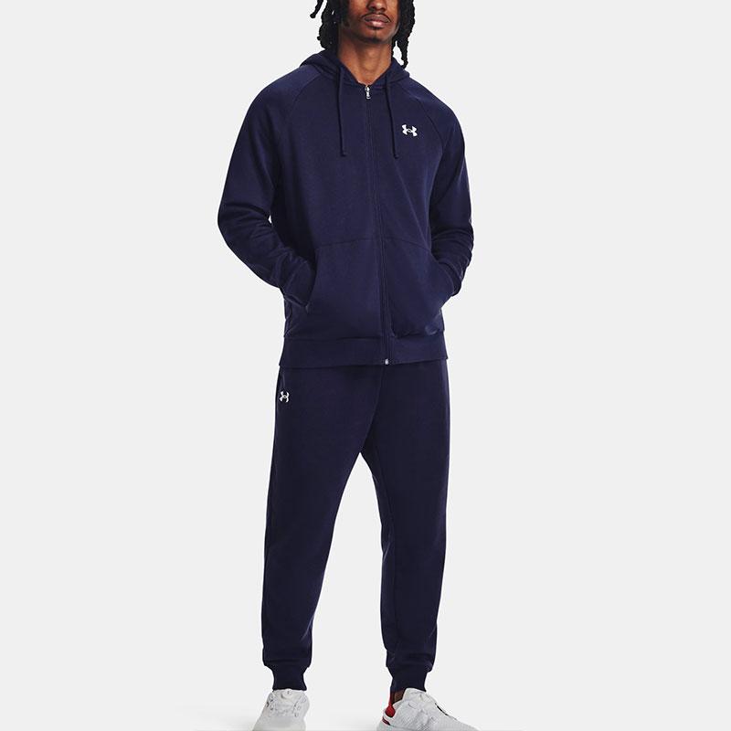 Under Armour Rival Fleece Full-Zip Solid Color Hoodie Men Sweatshirts Navy-Blue 1379863-410