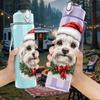 1PC Santa Hat Puppy Christmas Dog Print 750ml Color Plastic Sports Water Bottle Leakproof Flip Straw Lid Suitable for Sports Office Home Use