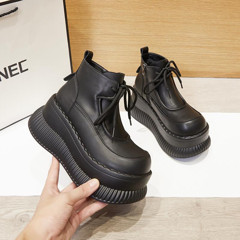 Thick-soled Martin boots women's velvet 2025 autumn and winter new short boots versatile boots small height increase medium boots women's boots