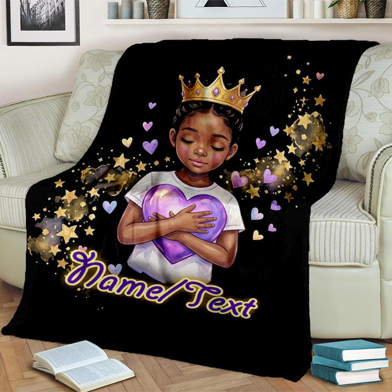 1PC Custom Name "Royal Heart Stars" outdooor Flannel blankets Throw Blanket All-Season Throw Gift Bedspread for Couch, Bed, Camping Holiday Birthday g