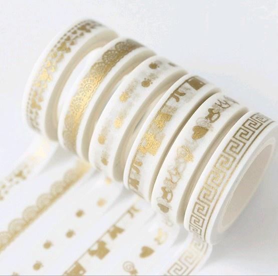2 Rolls Random Masking Paper Washi Tape Cute Gold Fence Lace DIY Scrapbooking