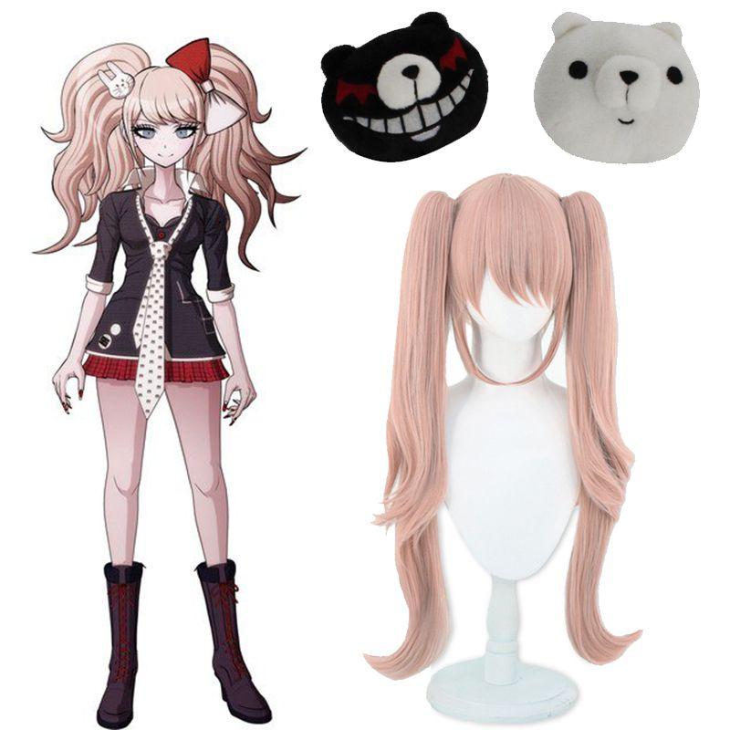 Stunning Danganronpa Junko Enoshima Cosplay Wig With Cute Bear And Bunny Hairclips