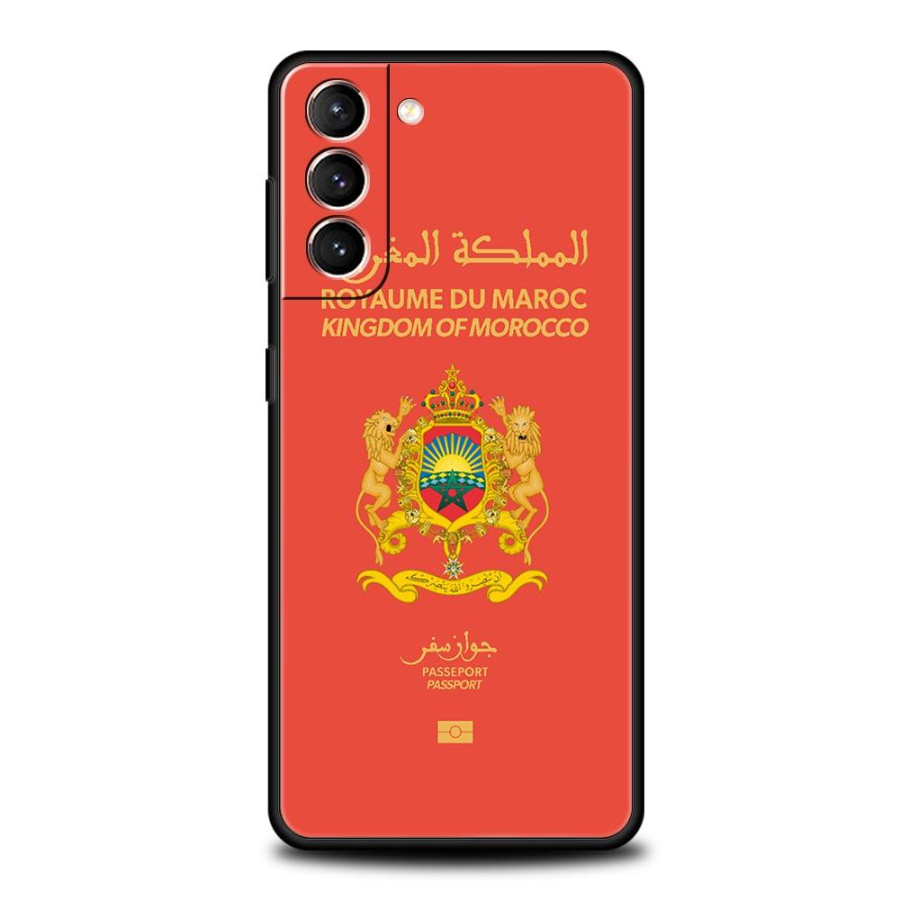Morocco Flag Passport Phone Case For Samsung Galaxy S24 S23 S22 S20 Ultra S21 FE 5G S10 S9 Plus S10E S8 Note 20 Soft Black Cover