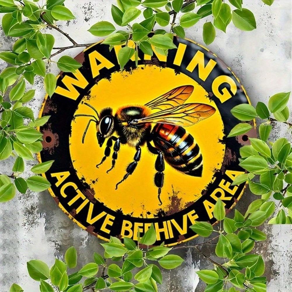 Round Bee Garden Tin Sign, Rustproof Aluminum Honeybee Decor, Vintage Farmhouse Metal Plaque, Outdoor Weather Resistant Wall Art