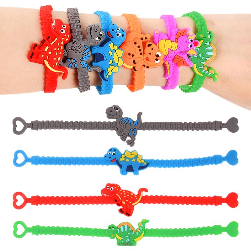 6pcs Dinosaur Party Rubber Bangle Bracelets Rings Kids Boys Jungle Dino Theme Birthday Party Decoration Favors Gifts for Guests