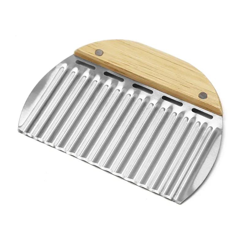 

Нож для нарезки картофеля фри из нержавеющей стали, ломтерезка для картофеля фри, кухонные принадлежности, волнообразный нож, измельчитель с зубчатым лезвием, ломтерезка для моркови HK06-0122-Wood